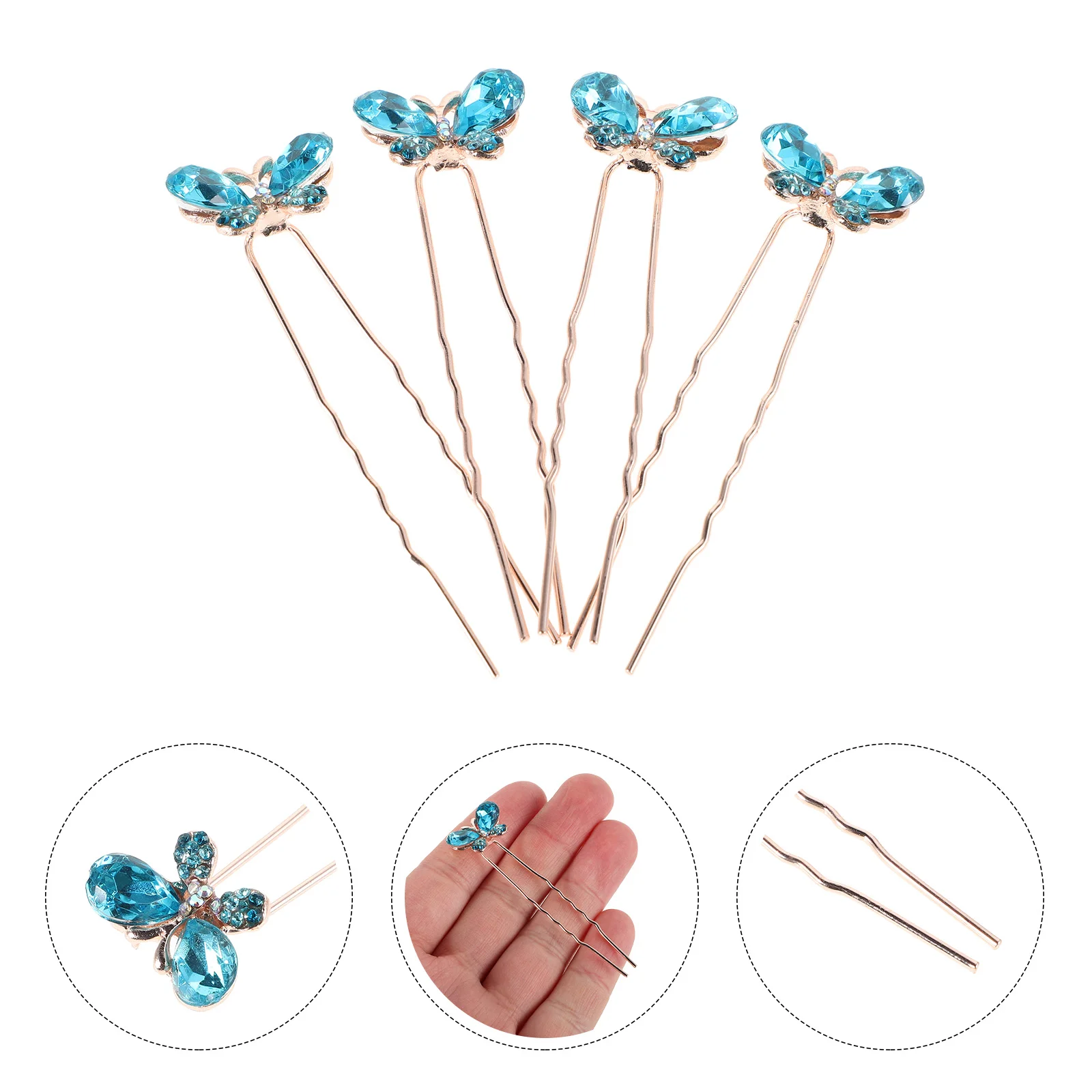 

4 Pcs U Shaped Rhinestone Butterfly Hairpin Accessories for Women Bridesmaid Secure Lightweight Comfortable Daily Party Formal