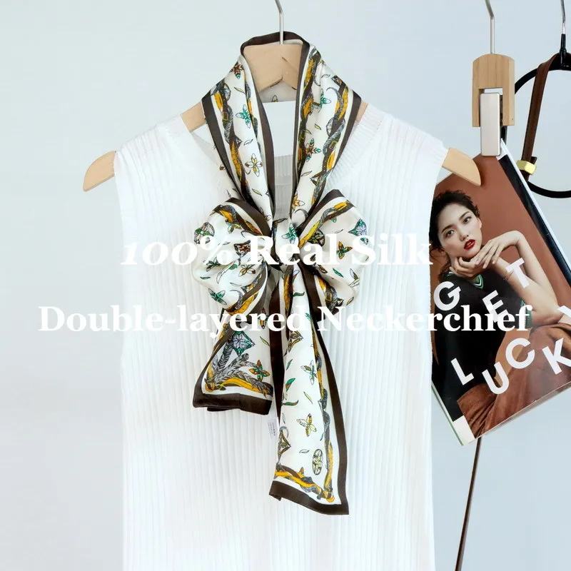 

Double Sided Headkerchief Long Neckerchief Silk Scarf Double Layer Mulberry Silk Neck Hair Hairband Tie for Office Lady Hijab