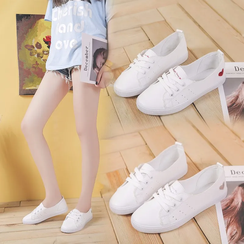 Spring White Women's Flat Shoes Soft-bottomed Sneakers Lace -up Casual Shoes Female Breathable Flats Shoes Women's running shoes