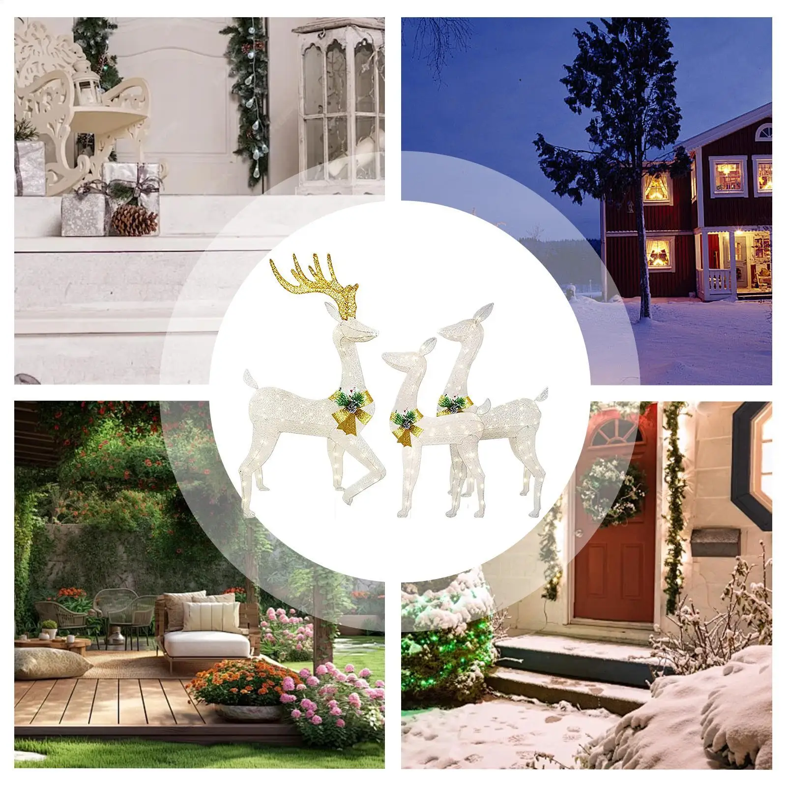 

Reindeer Stake Light Decor 3-Piece LED Lighted Yard Decor Outdoor Lighted Reindeer Stake For Yard Garden Pathway Patio Porch