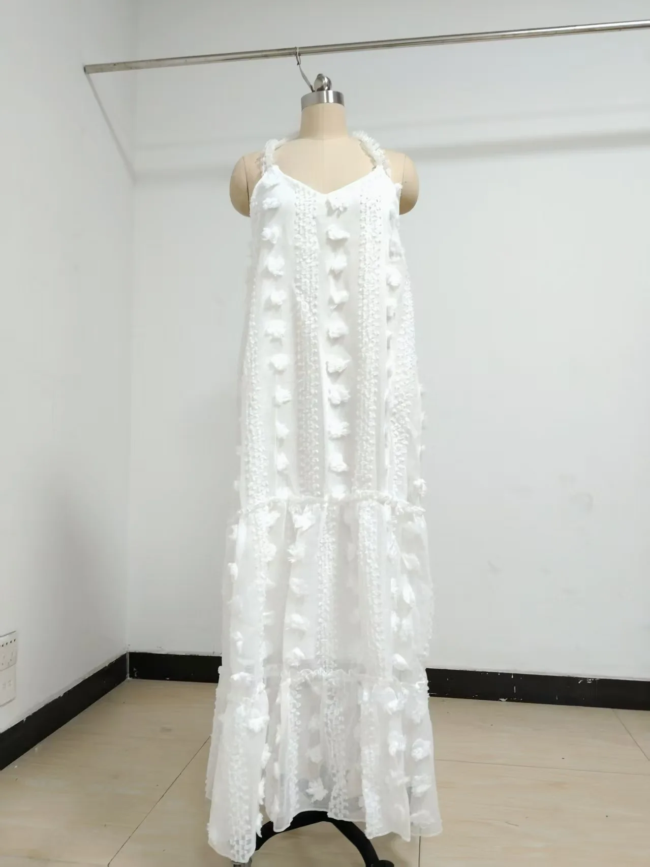 Summer New Fashion Sexy Hanging Neck 3D Flower Sleeveless Solid Color Dress For Women,4 Colors