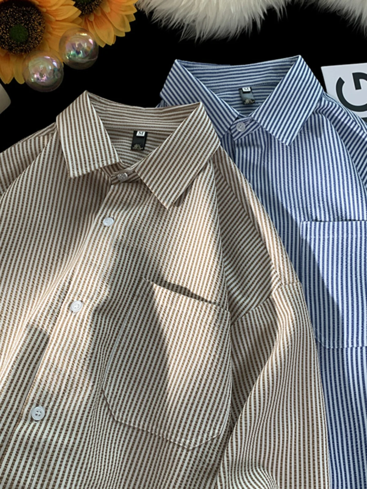 

Men's Striped Long Sve irt Casual Loose Outerwear Spring New Sle Retro American Feeling Teenager Trendy Button up irt