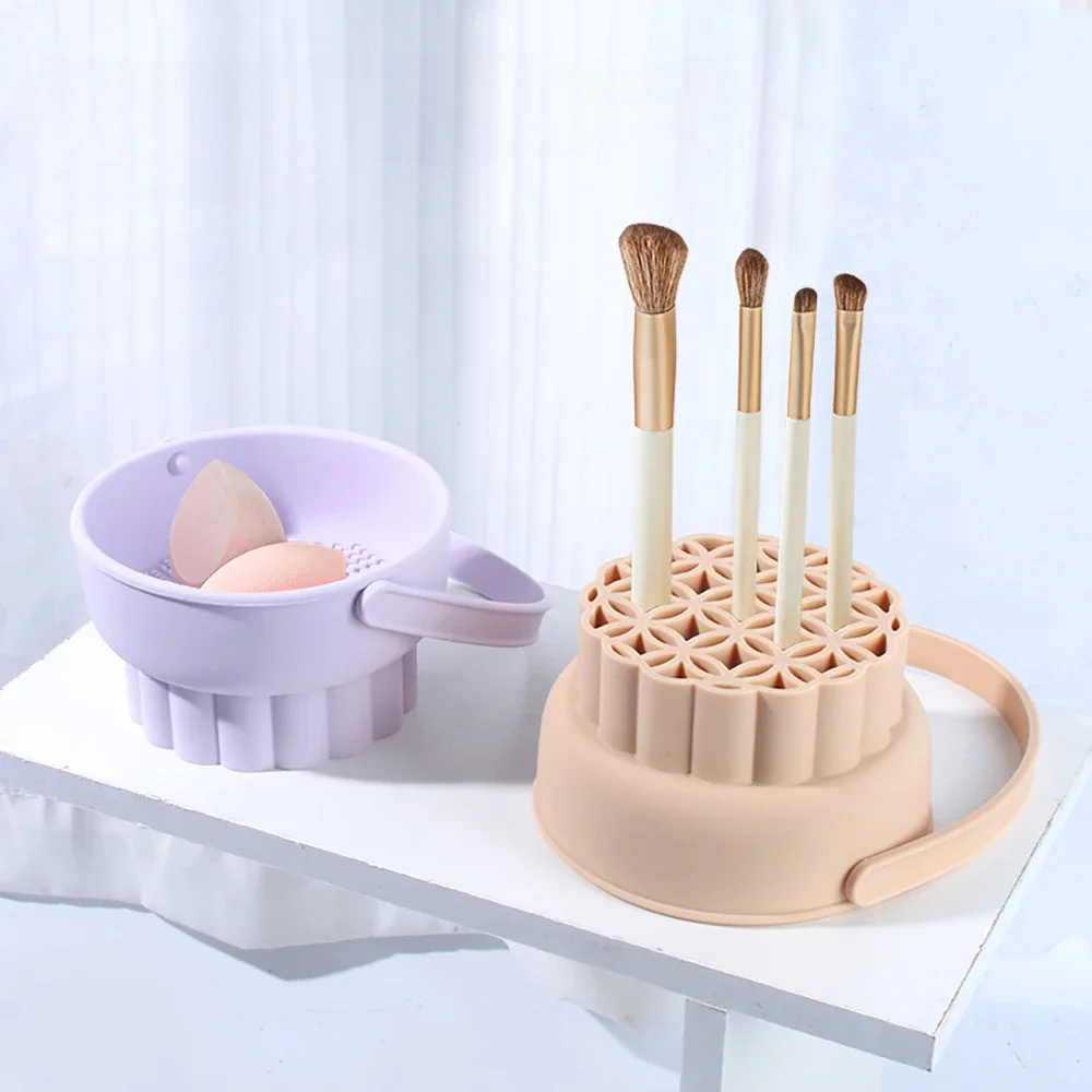 1PCS Silicone Washing Bowl Makeup Brush Cleaning Box Make-up Egg Drying Tool Set Powder Puff Washer Sponge Storage Artifact