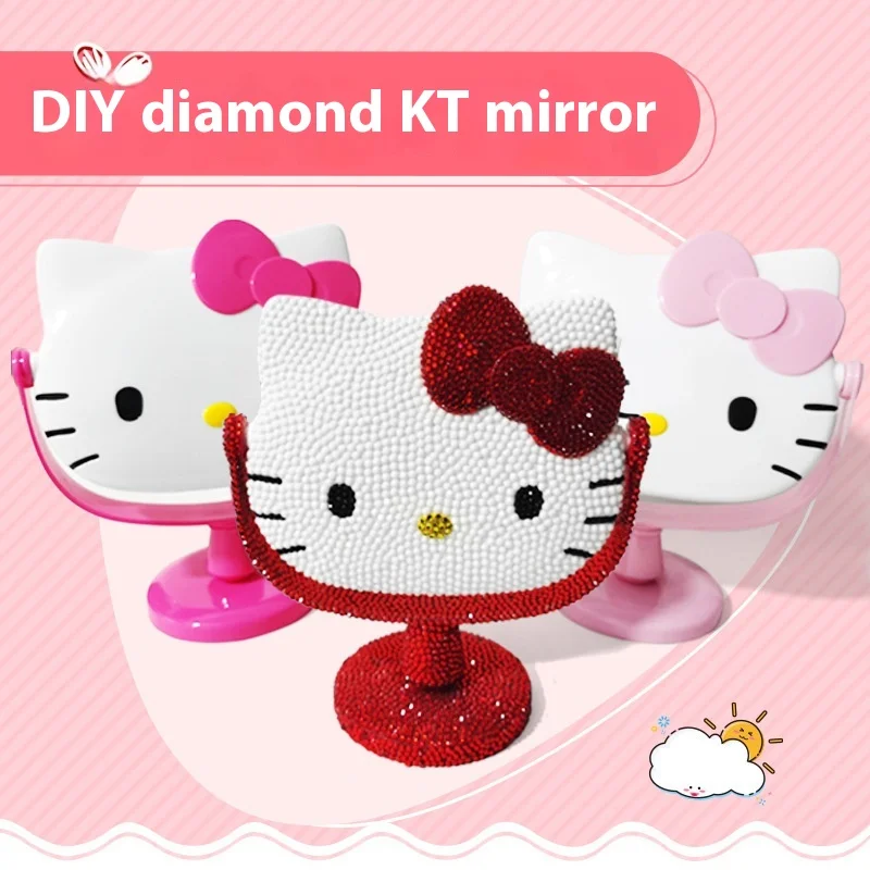 Diy Hello Kitty Spiegel Creatieve Desktop Handgemaakte Diamantpasta Leuke Sprankelende Handspiegel Materiaal Pakket Meisje Mooi Cadeau