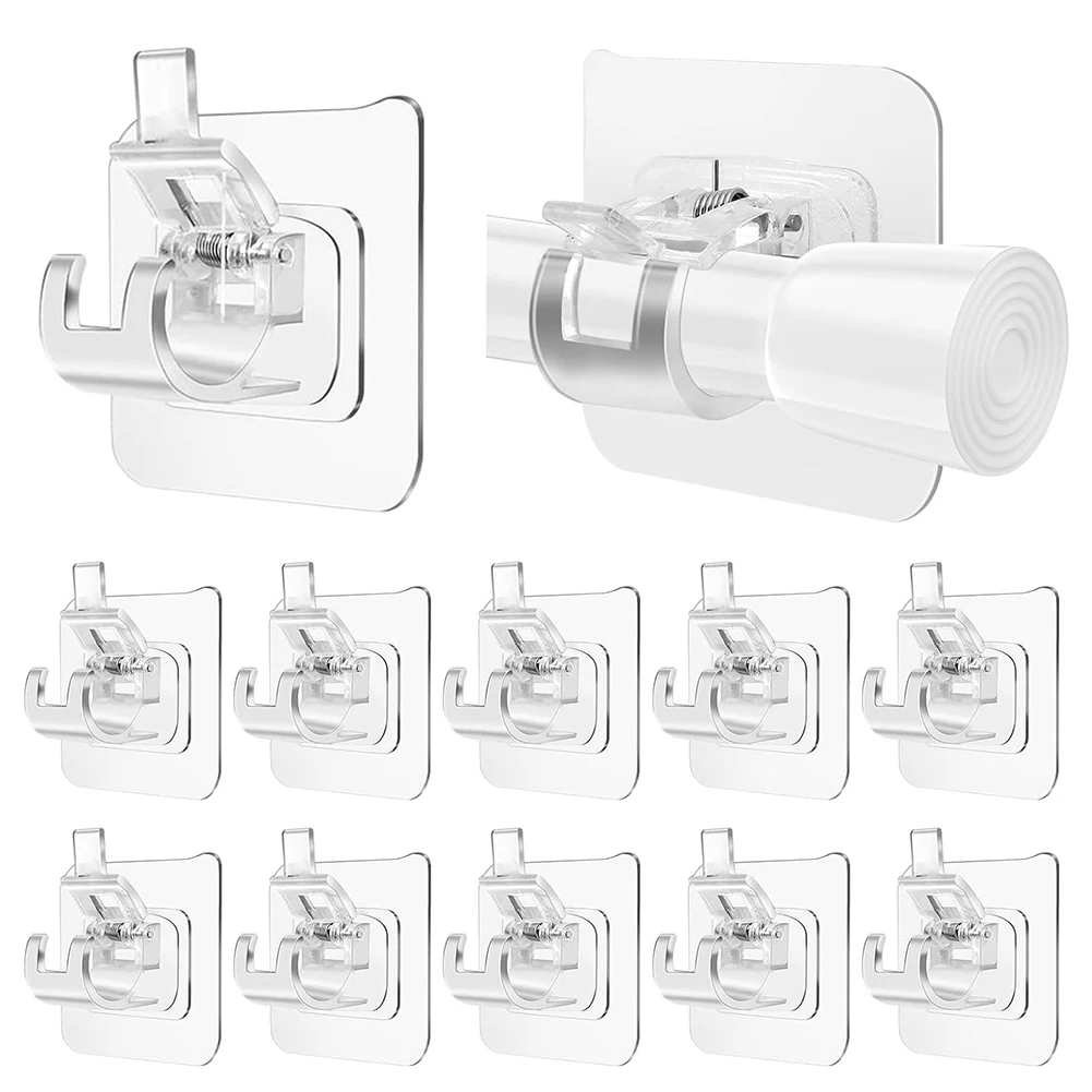 Plastic ABS Transparent Curtain Rod Brackets with Stainless Steel Components No Drill Mount for 0.39 to 0.78 Inch Rods
