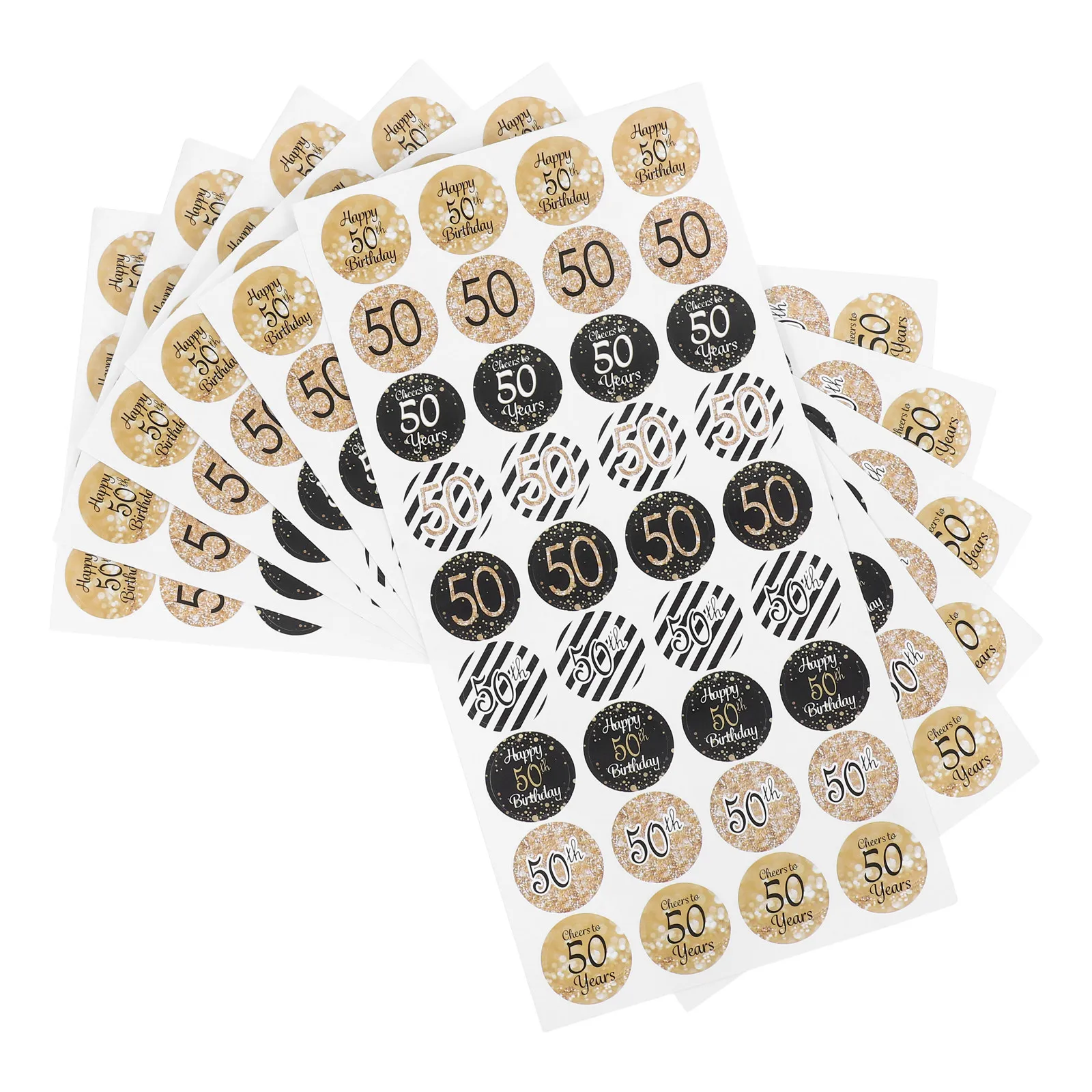 

216Pcs Birthday Sticker Pack 50Th Anniversary Theme Creative Printed Decals for Food Packaging Party Favors Photo Backdrop