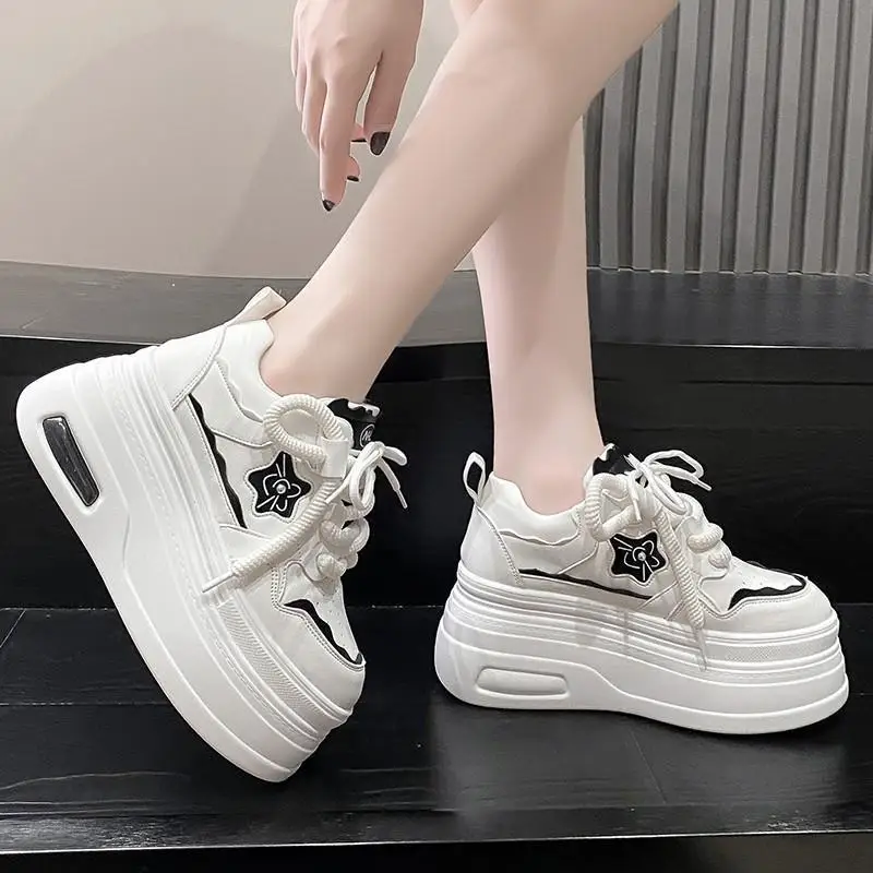 2025 Women's Thick Heel Sneakers White Platform Shoes with Memory Foam Insoles Anti Fatigue Design​