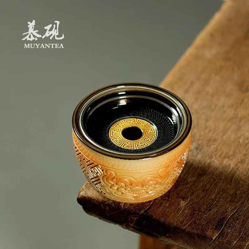 Mu Yan Golden Toad Bowl With Lid, Purely Handmade Ancient Firewood-Burned Water Vessel, Washable Ceramic Kung Fu Set Tea Residue