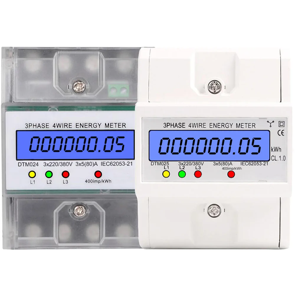 3 Phase 4 Wire Energy Meter 220/380V 5-80A Energy Consumption kWh Meter DIN Rail Wattmeter Voltmeter Ammeter Digital Power Meter