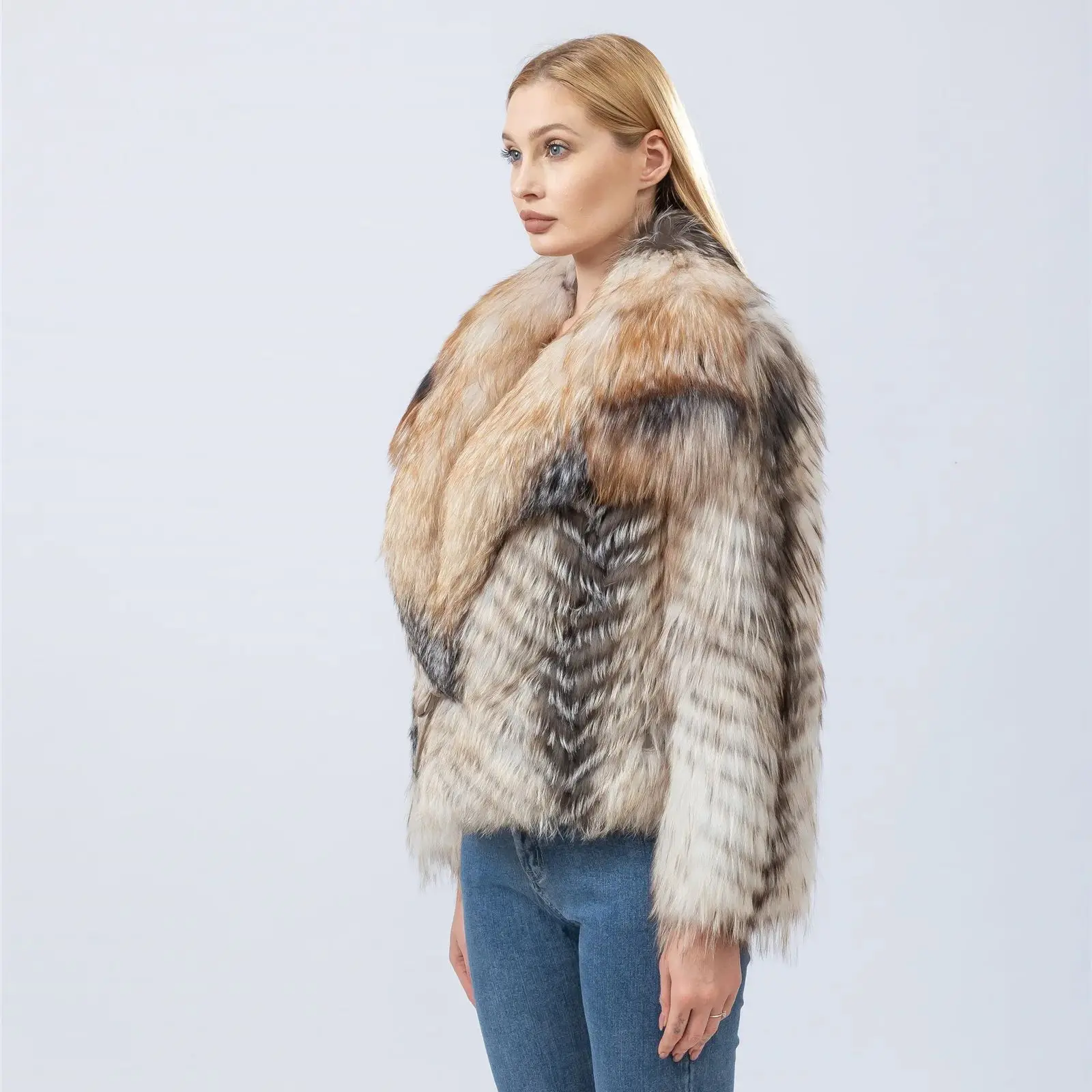 진짜 천연 여우 모피 코트 스트라이프 여성 멀티 컬러 우아한 고급스러운 실버 폭스 블루 골드 컬러 2023 가을 겨울 B230601