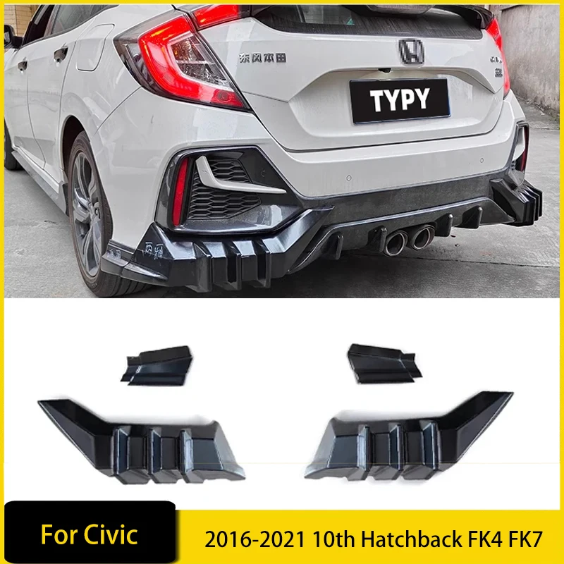 Rear Diffuser Rear R Style Spoiler for Honda Civic 2016-2021 10th Hatchback FK4 FK7 Modification Body Kit Lower Bumper Guard