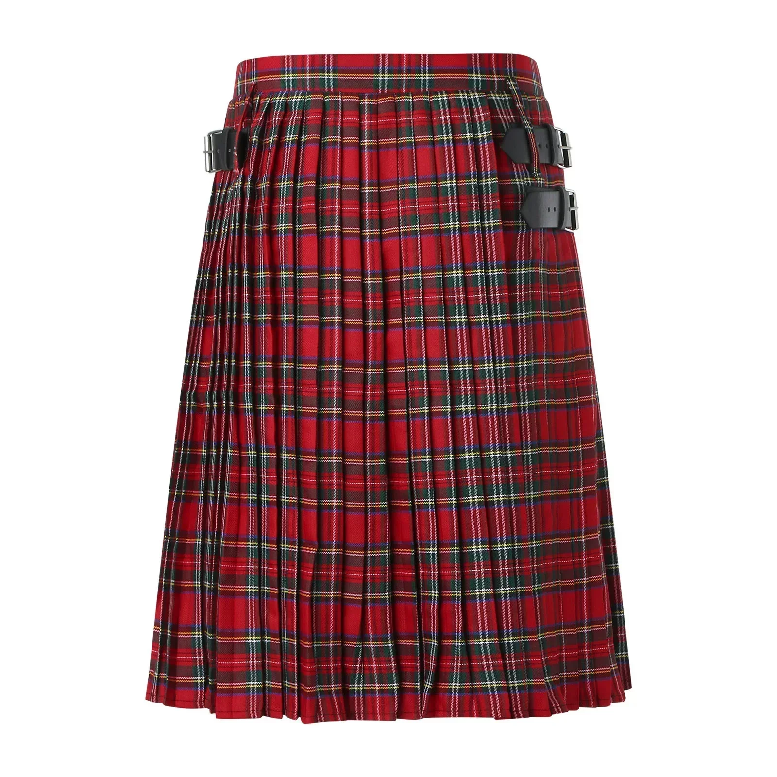 Mens Fashion Casual Retro Scottish Style Plaid Contrast Waistband Pleated Skirt 4