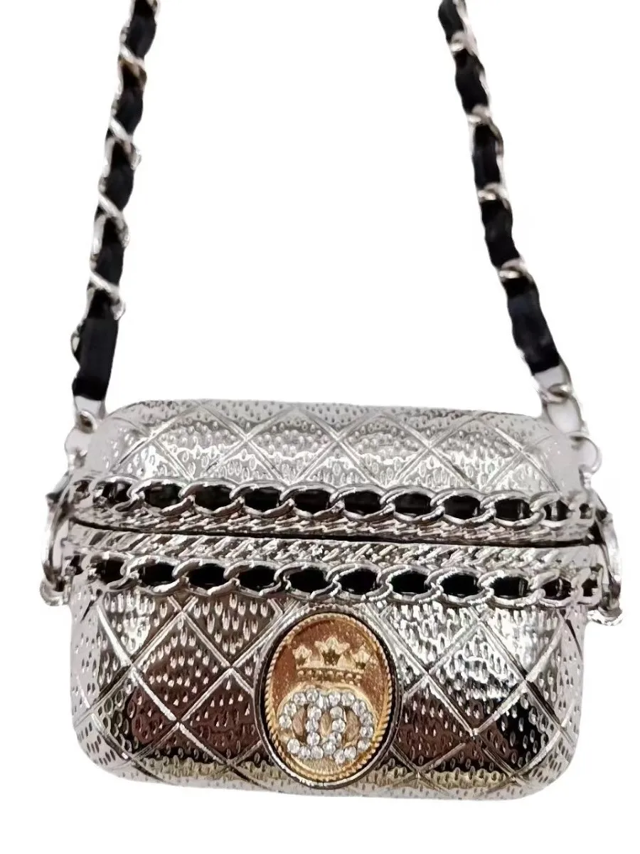 

Faionable Metal Crossbody Bag with Chain Decoration And Lipsti ket for Women Trendy Cact Pouch Handbag