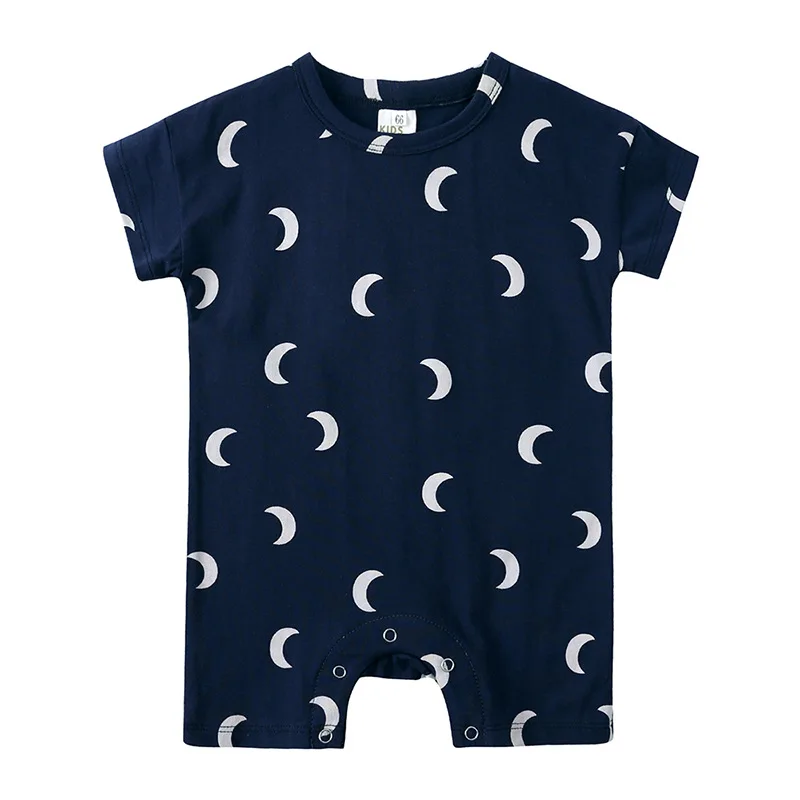 Summer Short Sleeved Baby Rompers 0-2Y Striped Onesies for Newborn Baby Boy Infant Girl Moon Printed Jumpsuit Baby Clothing