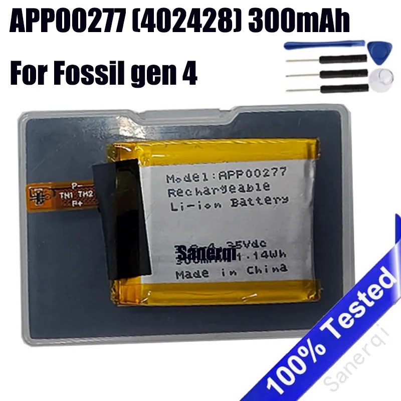 

battery for APP00277 Rechargeable Battery For APack 1ICP4/24/28 (402428) 300mAh For Fossil gen 4 gen4 Bateria + Tools