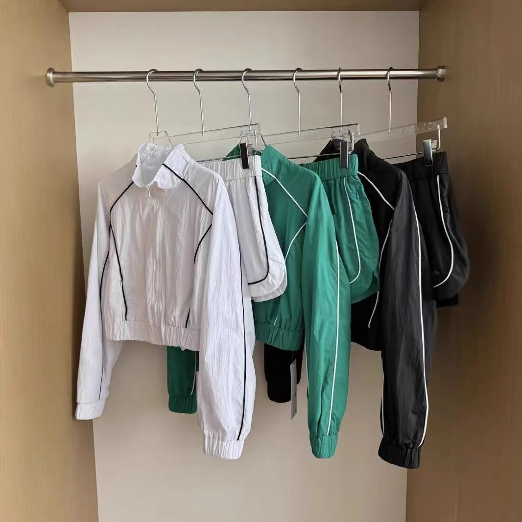 

Brand Women's Set Solid Color Motivate Full-Zip Track Stand up Collar Long Sleeve Jacket Wide Leg Sports Shorts Set