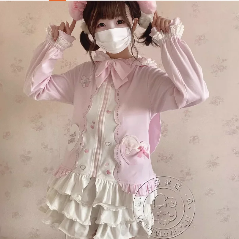 Kawaii Cartoon Long Sleeve Coat Preppy Student Sport Outfit 2026 Spring Autumn Jackets Casual Fashion Sweet Girls Coats