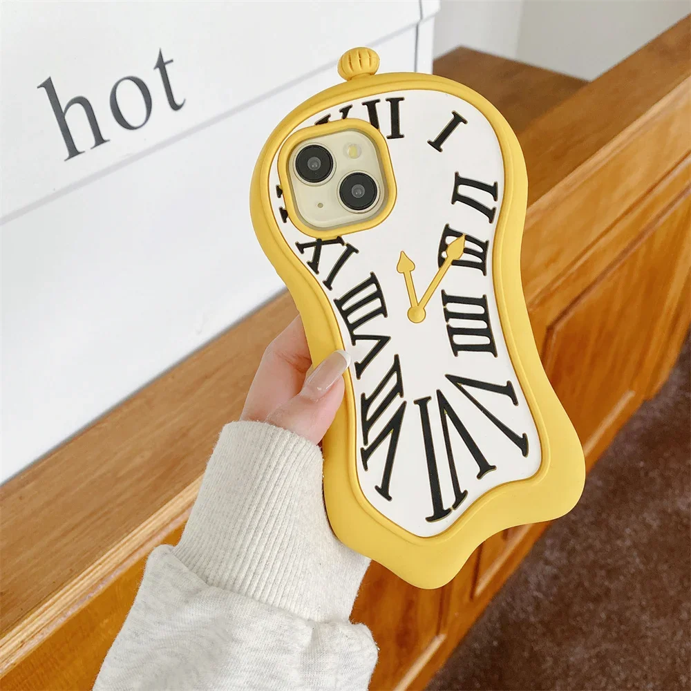 Cute Funny Cartoon 3D Clock  Phone Case for IPhone 16 15 14 13 11 12Pro Max Shockproof Silicone Funda Soft Anti-drop back Cover