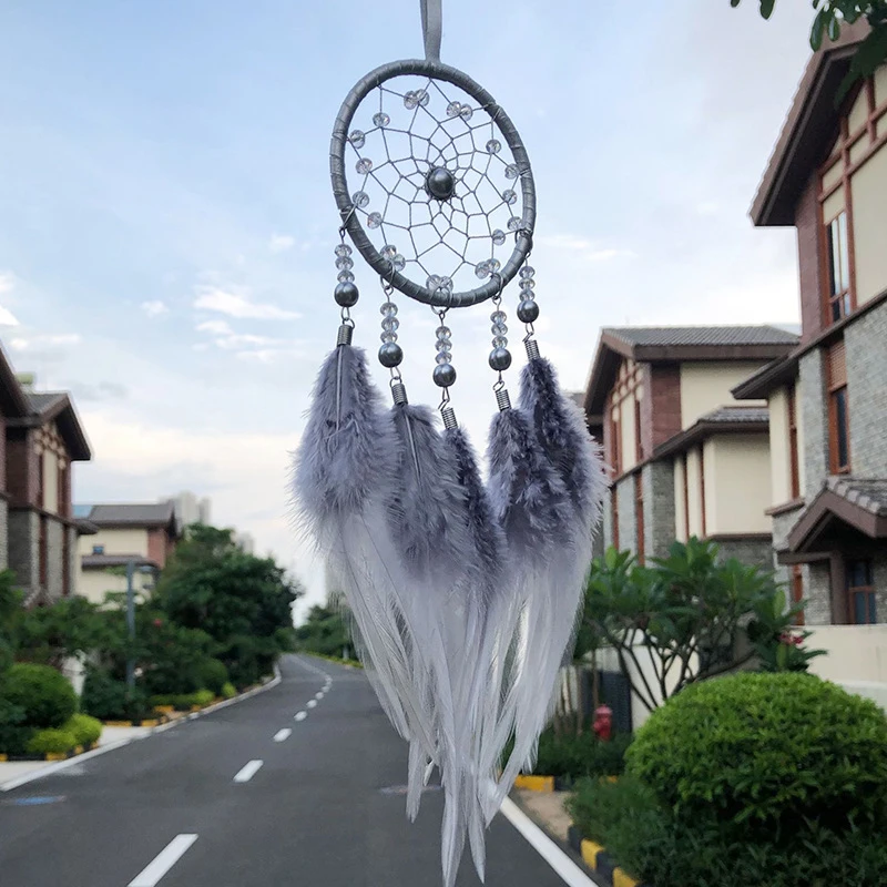 Colgante de carillón de viento de plumas para coche, decoración de jardín al aire libre, atrapasol, decoración artística para dormitorio, fiesta de