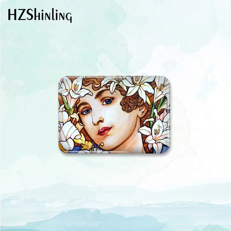 2023 New Moonlight Alphonse Mucha Earring Badge Brooch Season Art Rectangle Button Pin Backpack Decoration Round Jewelry Gift