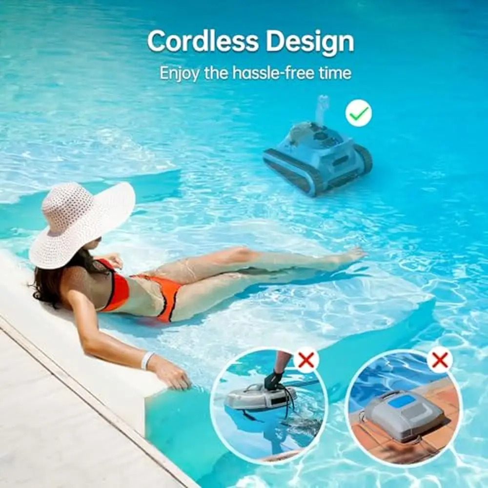 Robot aspirador inalámbrico para piscina, potente succión de 180W, dura 150 minutos, navegación inteligente SonarNav Pro, funcionamiento manos libres, LED