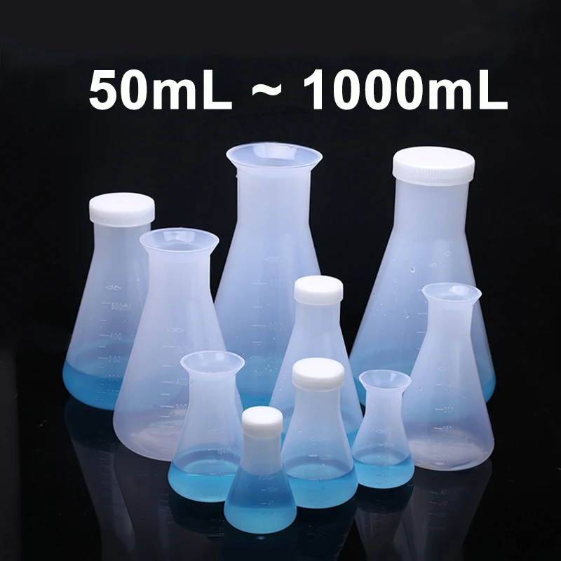 PP Plastic Triangular Flask Conical Flask Shake Flask 50ml 100ml 250ml 500ml 1000 ml Bottle Laboratory Analysis Instrument