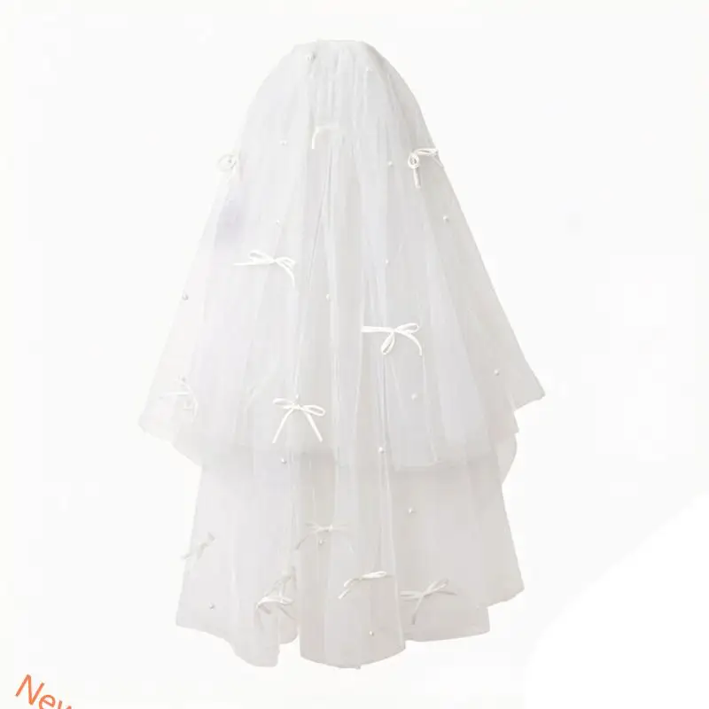 

Elegant Pearls And Bows Bridal Veil Headdress With Delicate Detail For Wedding Photography And Ceremonies LXAD