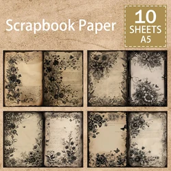 10 Sheets A5 Size Vintage Gothic Dark Lace Flowers Background Vintage Grunge Journal Planning Scrapbooking