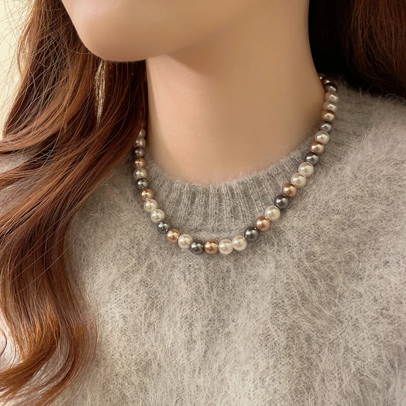 French Elegant Romantic Mixed Color Pearl Beaded Necklace 2024 Fashion Jewelry Sweet Accessories for Women\'s Collarbone Chain