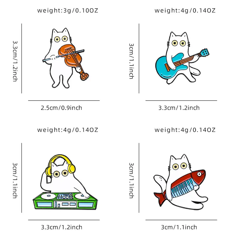 Musical Cat Collection Enamel Brooches Bass Guitar DJ Kitten Pins For Backpack Bag Nice Gift For Per Lovers