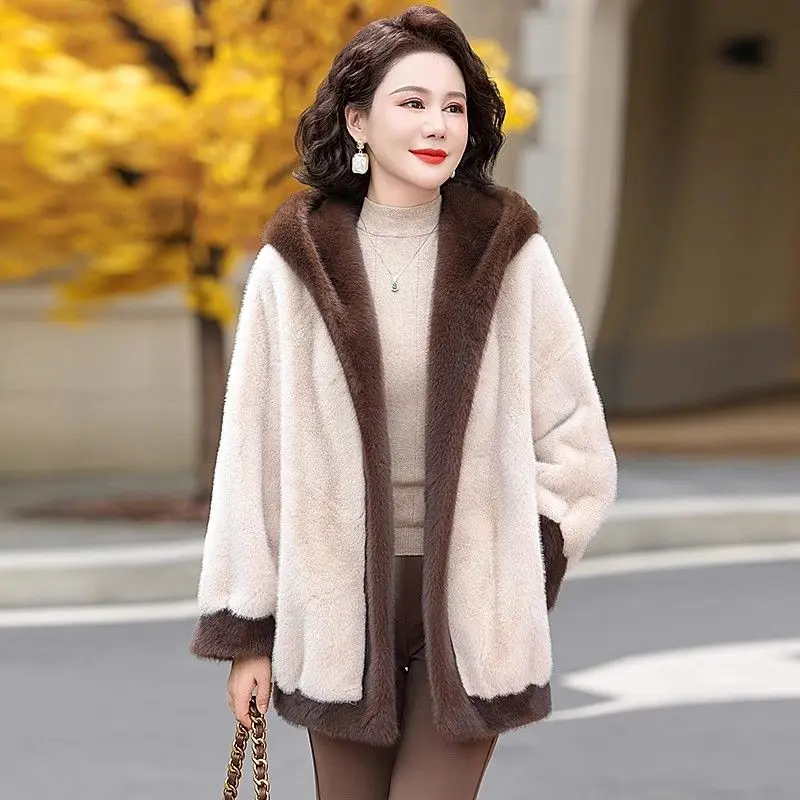 High-quality Fashion Mink Velvet Jacket For Women's Winter New Mother's Thickened Parka To Keep Warm Female Imitation Fur Jacket