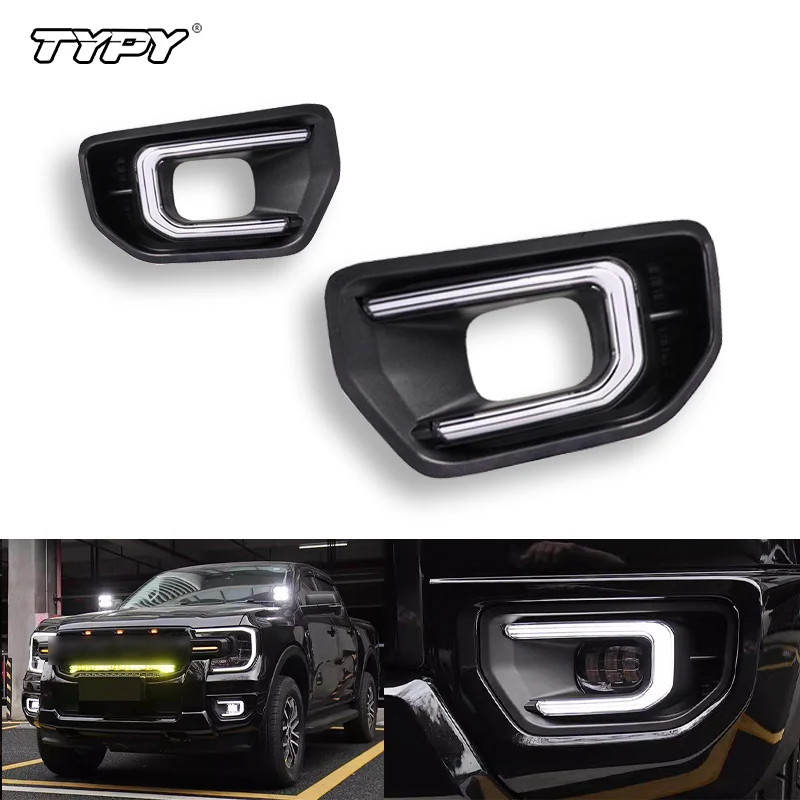 

TYPY 1 Pair LED Daytime Running Light Dynamic Turning Signal Car 12V LED DRL Fog Lamp cover For Ford Ranger 2023 2024