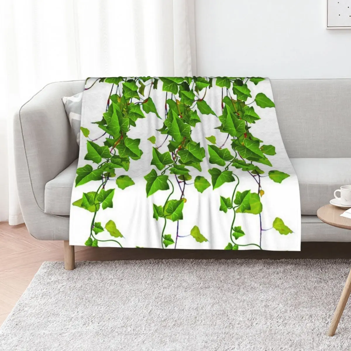 DECORATIVE SPRING GREEN TRAILING IVY VINES ON WHITE Throw Blanket Loose Thermal Stuffeds Quilt decorative Blankets