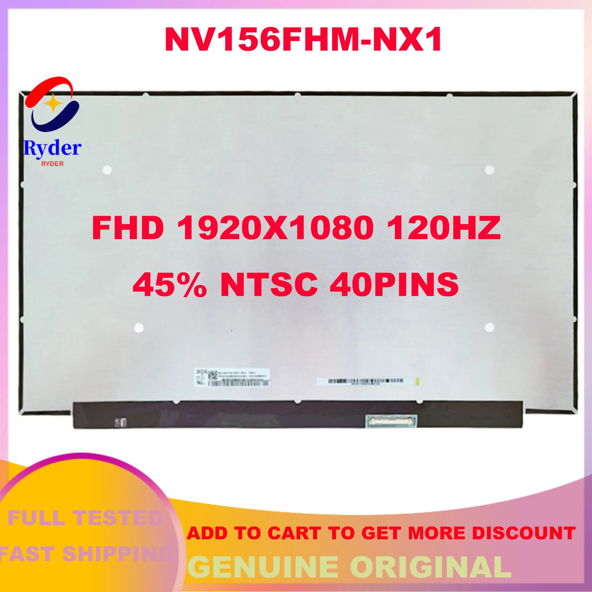 NV156FHM-NX1 V8.0 15.6 inch 120Hz 40PINS IPS Laptop Replacement Panel For Lenovo Legion 5-15 ideapad Gaming 3-15 FRU 5D10W86614