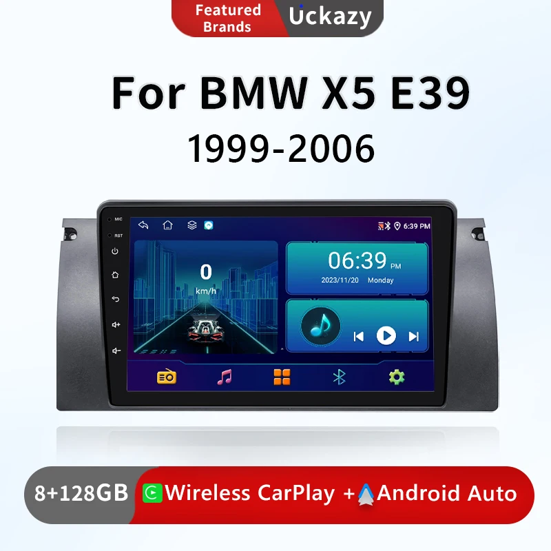 Автомагнитола Carplay, 2 Din, Android 13, для BMW X5 11 E53 E39 M5 1996-2003, без DVD, GPS-навигация, стерео