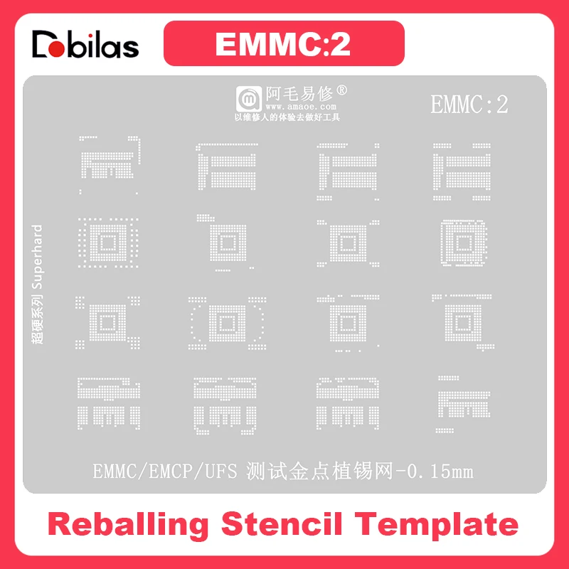 Amaoe emmc2 bga reballing estêncil modelo para android disco rígido emmc emc ufs estanho plantio rede de solda ic ferramentas de reparo 0.15mm