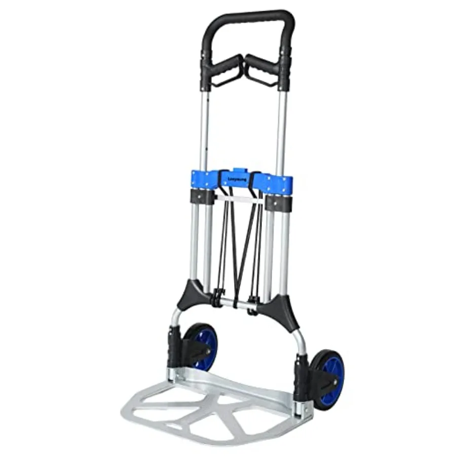 

Heavy Duty Folding Hand Truck for Logistics Use, Aluminum, Silver, 500 lb Capacity with 8 inch Wheels and 2 Bungee Cords