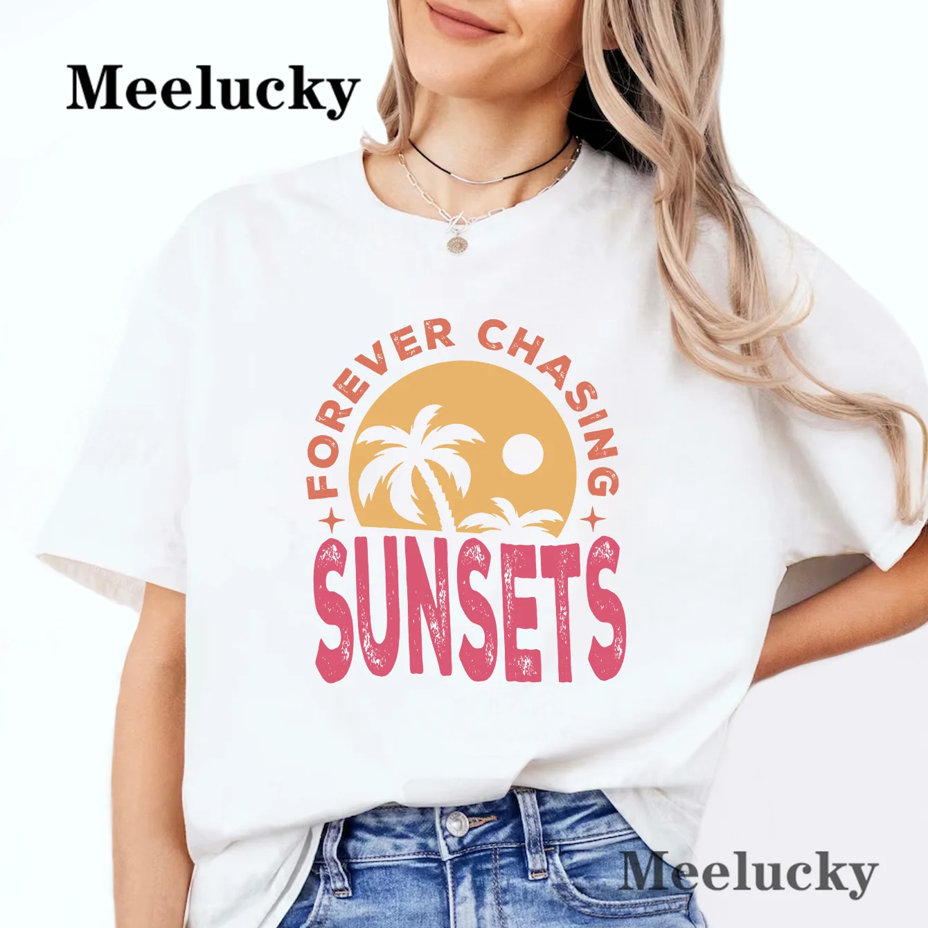 Forever Chasing Sunsets Of Paradise Women Tshirt Personality Trend Clothing Casual All-math Female Short Sleeve