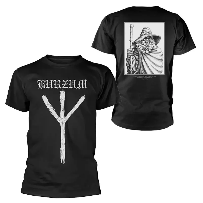 Camiseta Masculina Preta de Manga Curta Estampada da Banda Norueguesa de Black Metal Y2K BURZUM Rock Dark Punk