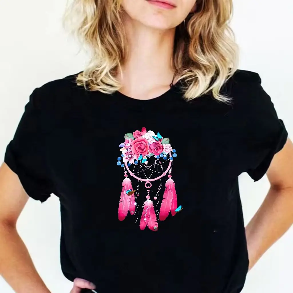 

Feather Dreamcatcher Women Fashion T Shirt Harajuku Graphic Tees Shirt Femme Dream Catcher Women's T-shirt Clothes Tops