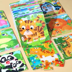 11x11cm New Wooden 3d Puzzle Cartoon Animal Dinosaur Early Learning Educational Montessori Wooden Puzzle Toys for Kids