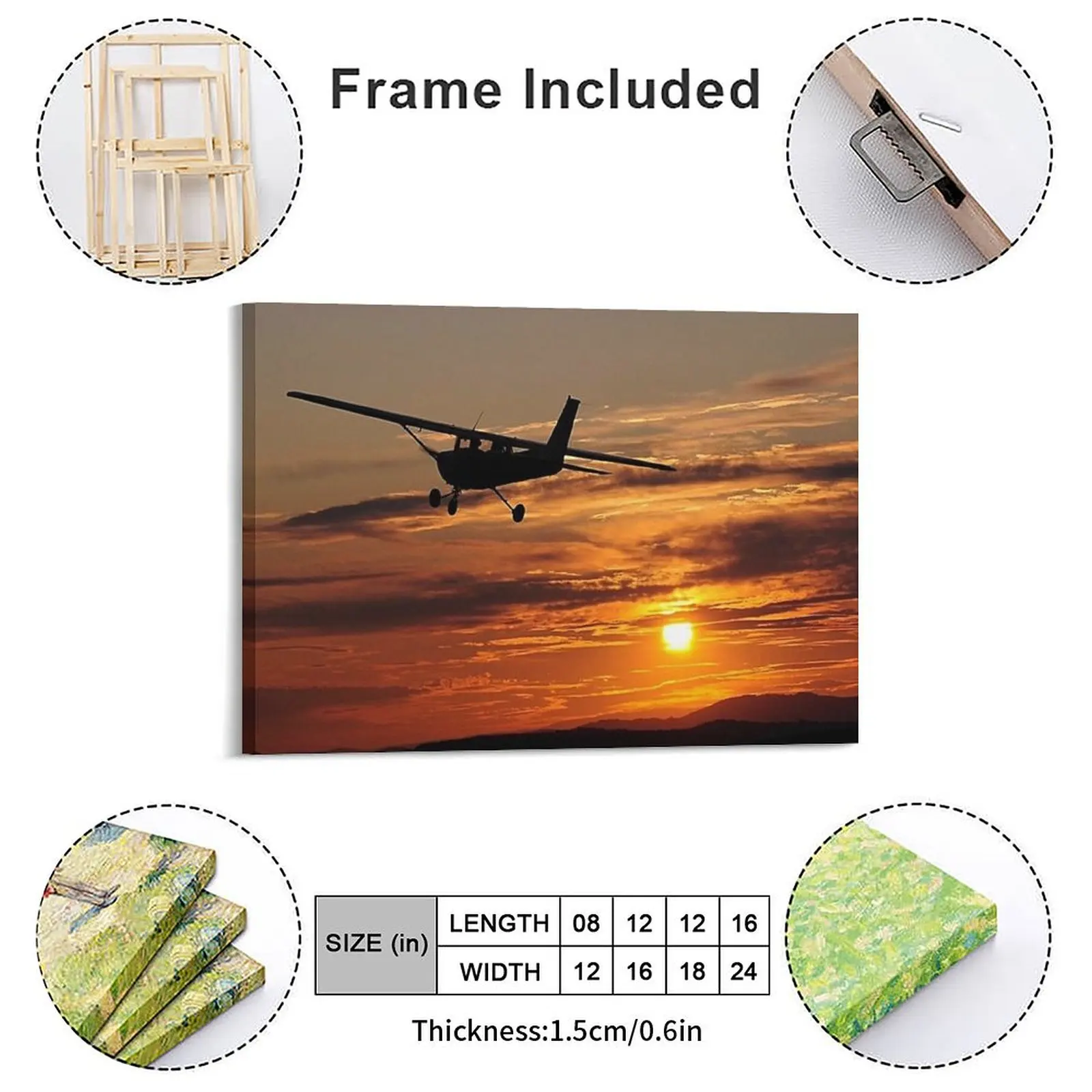 Cessna 172 Sunset Canvas Painting Club Wall Plaque Kitchen Print Framed Wall Paintings