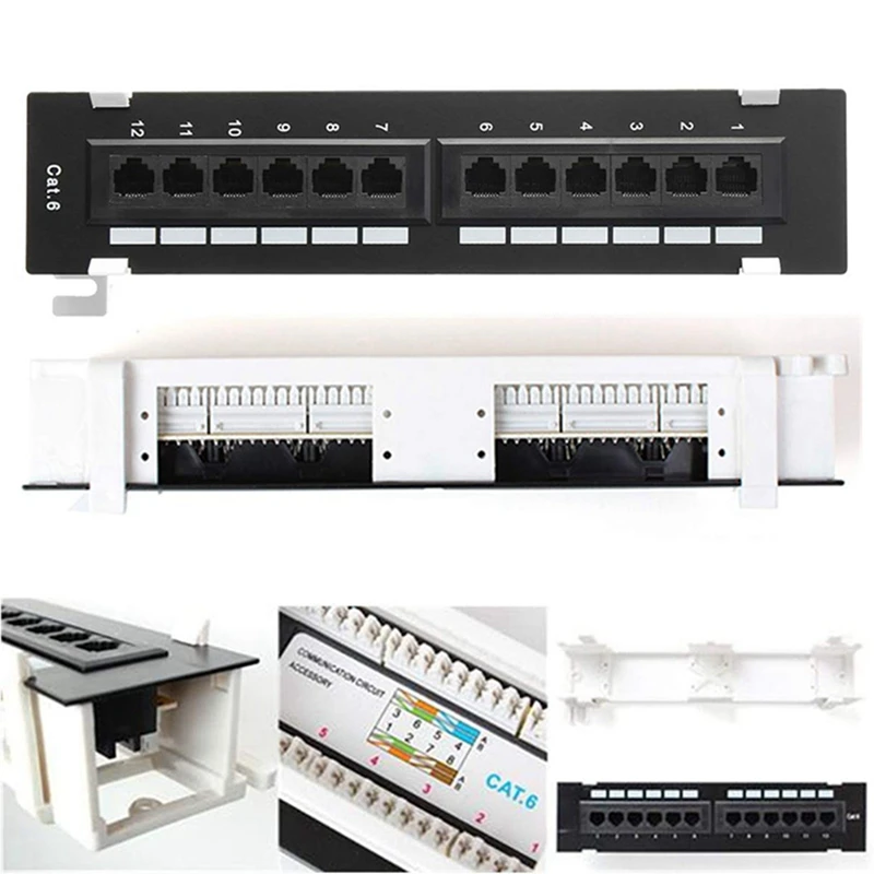 Network Tool Kit 12 Port CAT6 Patch Panel RJ45 Networking Wall Mount Rack With Surface Wall Mount Bracket Easy Install