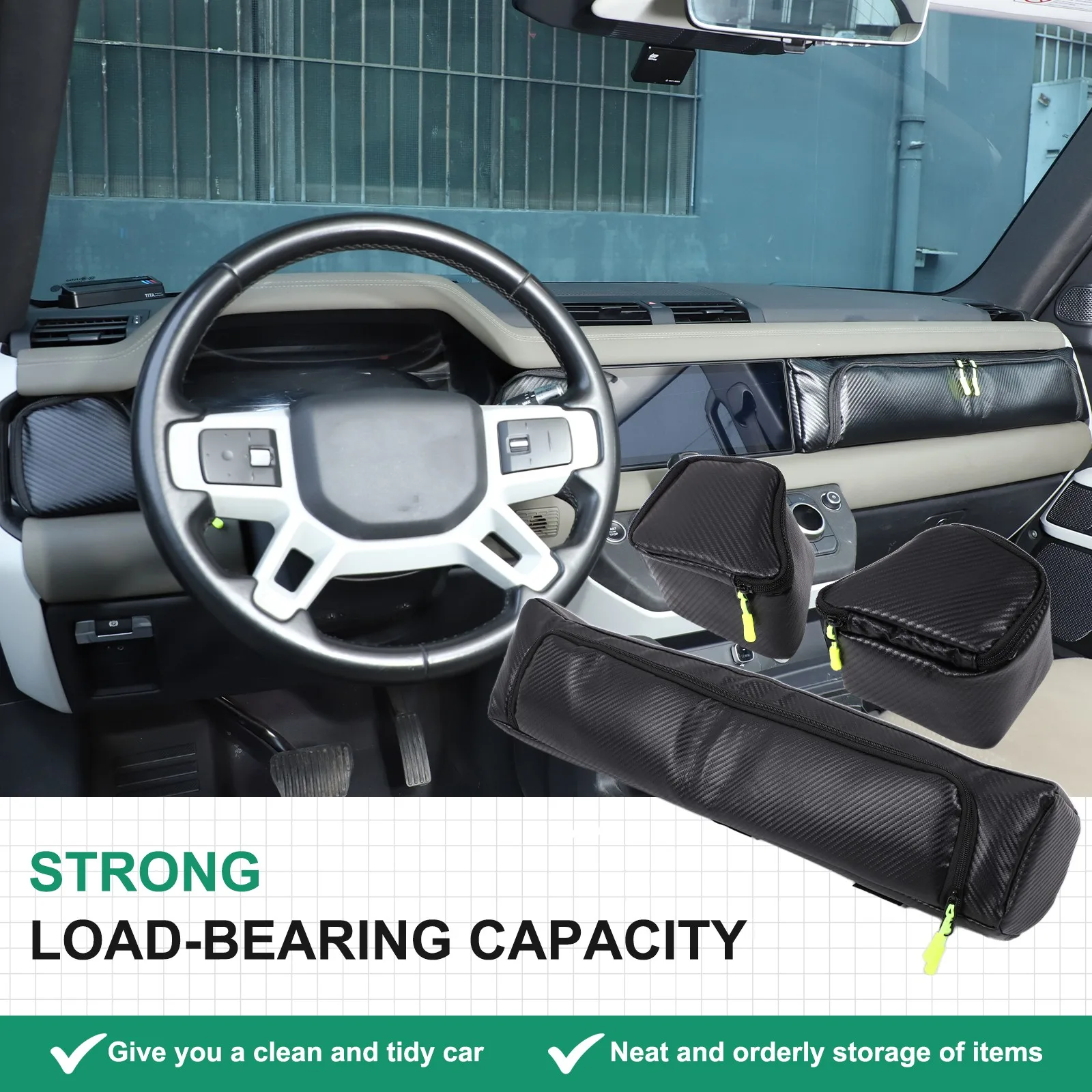 حقيبة تخزين لوحة قيادة السيارة من الحبوب الكربونية لسيارة لاند روفر ديفندر 90 110 130 2020-2025 حقيبة تنظيم متعددة الأغراض #6