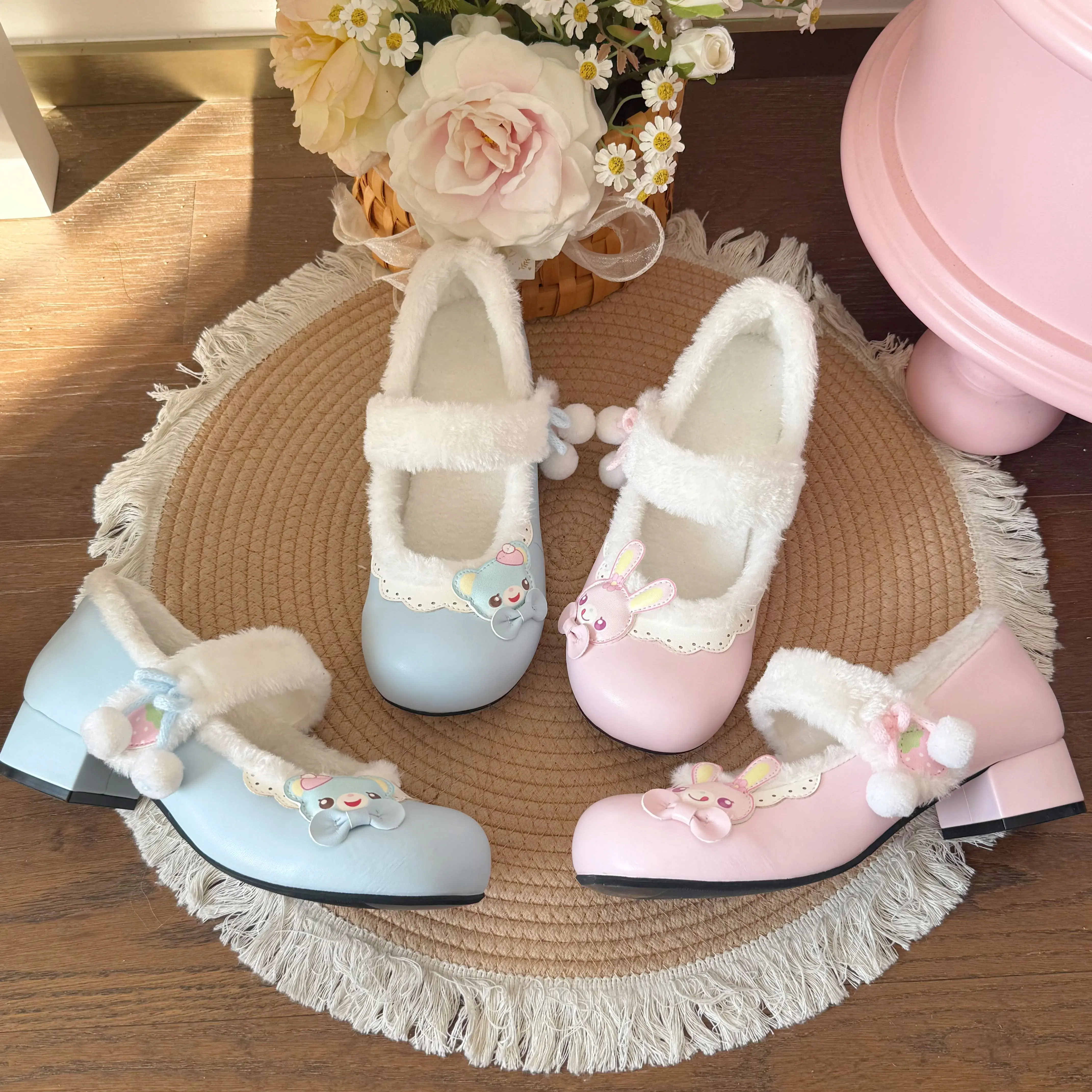 Japanese Cute Cartoon Mp  Daughter Clothing Jojifuku Y2k Accessories Mid Heel Pumps Spring Plush Lolita Original 3cm Heel Shoes