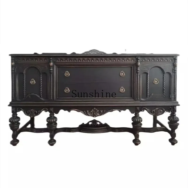 

French retro solid wood porch decorated against the wall European living room carved storage side cabinet