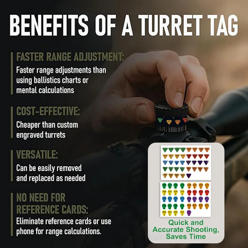 

6/10 листов наклейки на турель для прицела, бирки для турели для прицела для охоты на большие расстояния, подходят для большинства колпачков для прицела