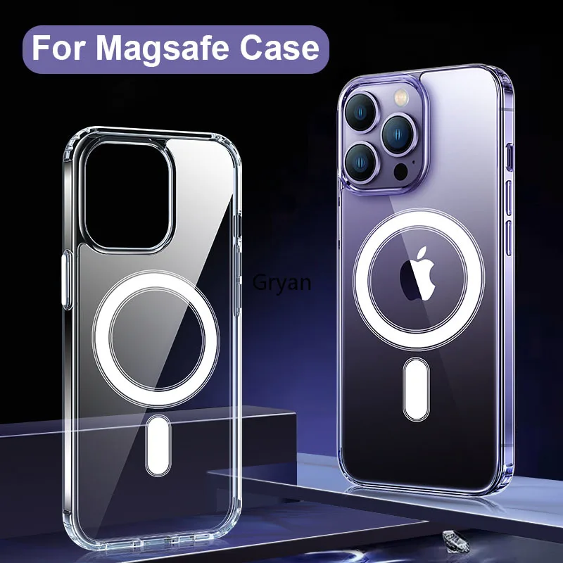 High Quality Clear For Magsafe Wireless Charging Phone Case For iPhone 16 15 14 13 11 Pro Max Magnetic Acrylic Shockproof Cover