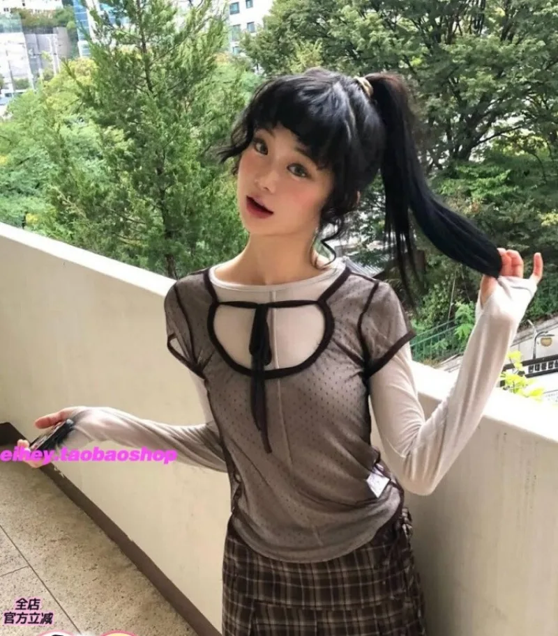 

Strap Lace Women Clothes Graphic T Shirts Y2k Top Camisetas Crop Top Grunge Subcultural American Streetwear Punk Dot Tees
