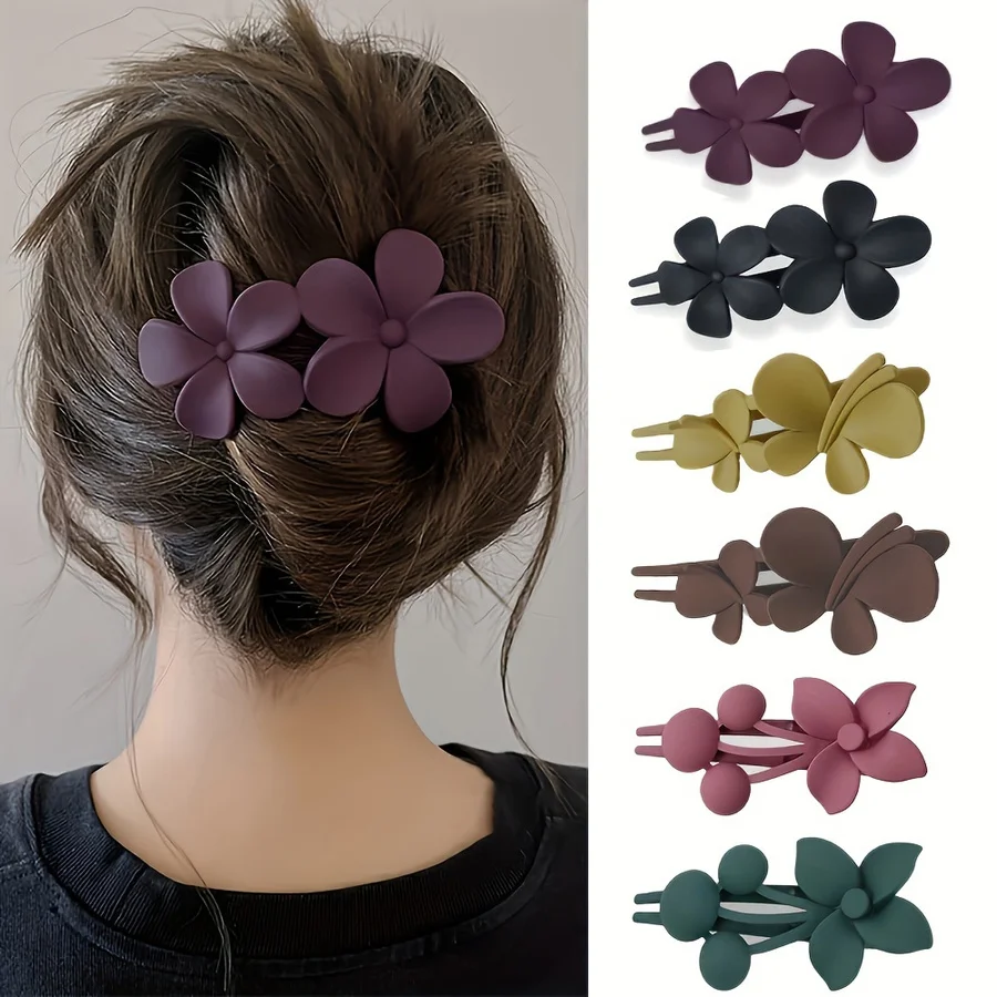 

6pcs Women's Elegant Flower Duckbill Hair Clips - Colorful Flower & Coiled Hair Headband for Back